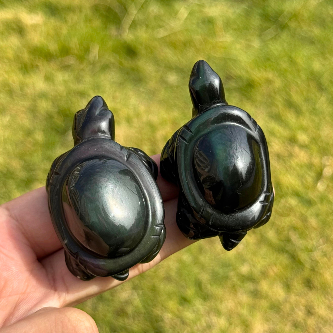 Natural Rainbow Obsidian Turtle