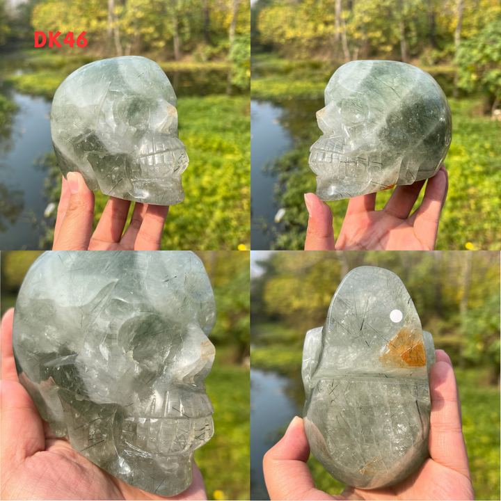 Clear Quartz With Green Actinolite Skull