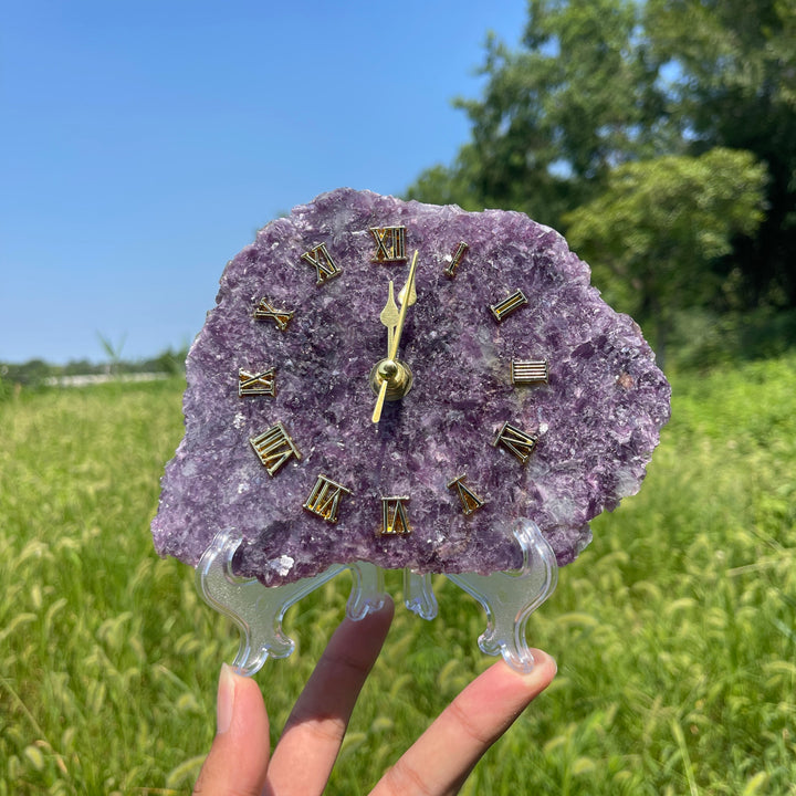 Unique,Natural Crystal Lepidolite Clock Ornament