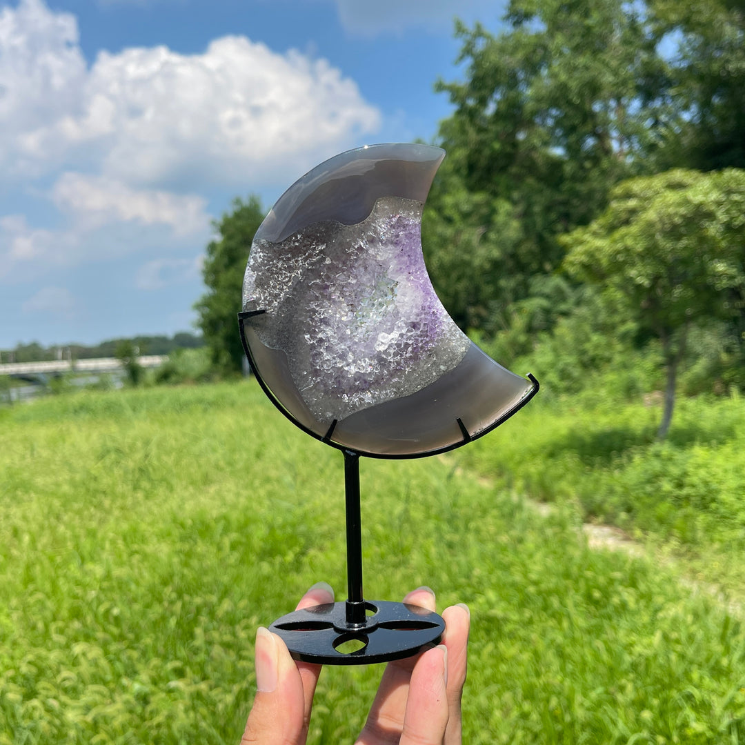 Unique,Natural Crystal Agate Geode Moon