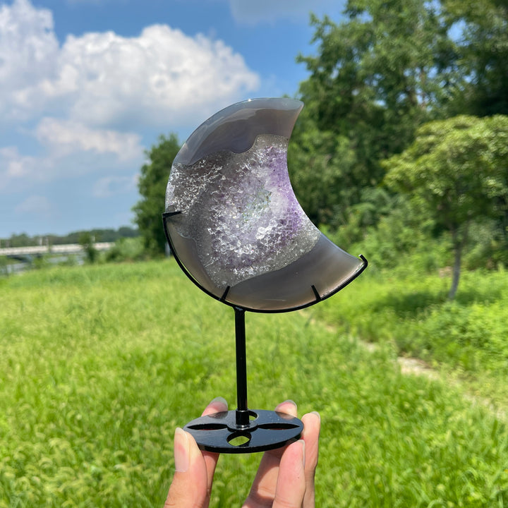 Unique,Natural Crystal Agate Geode Moon
