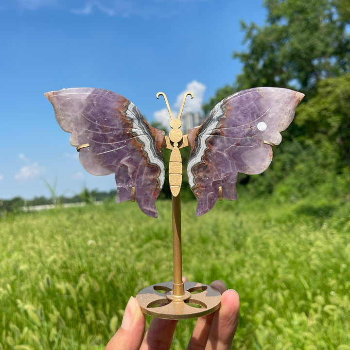 Unique,A Slightly Imperfect Natural Amethyst Agate Butterfly Wing With Stand