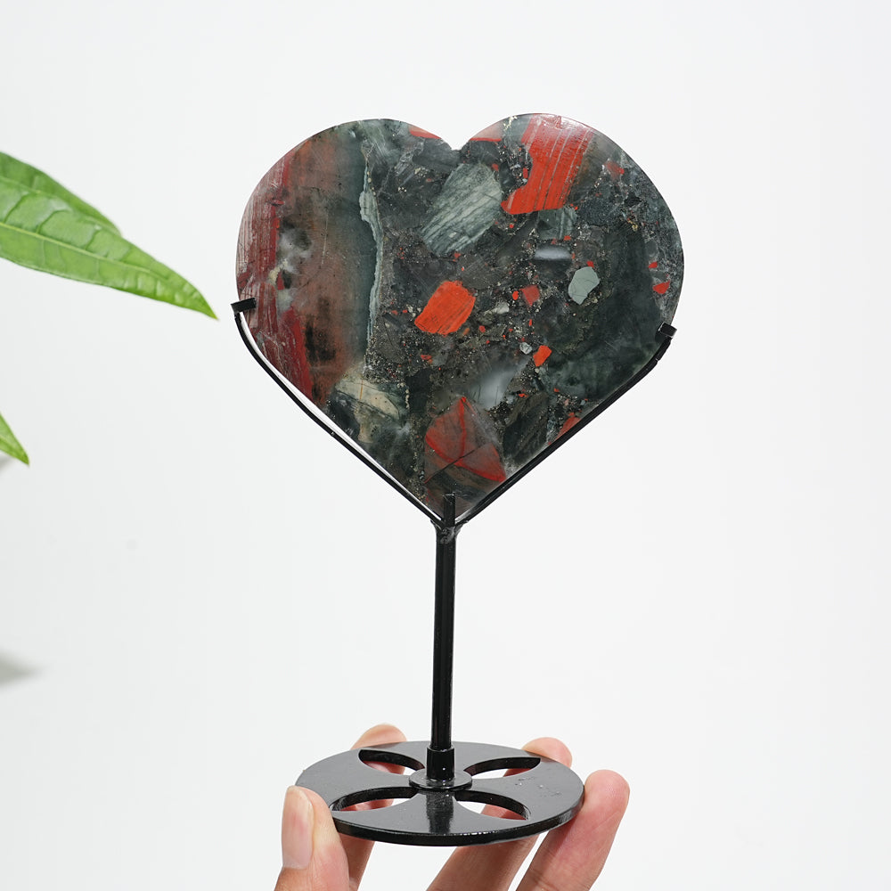 Unique,Natural Crystal African Bloodstone Heart With Stand