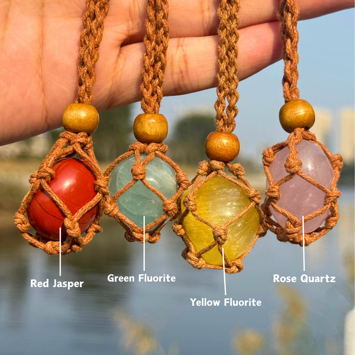 Natural Crystal Macrame Keychains