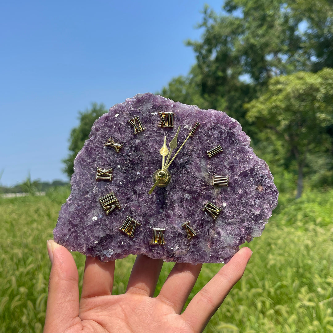 Unique,Natural Crystal Lepidolite Clock Ornament