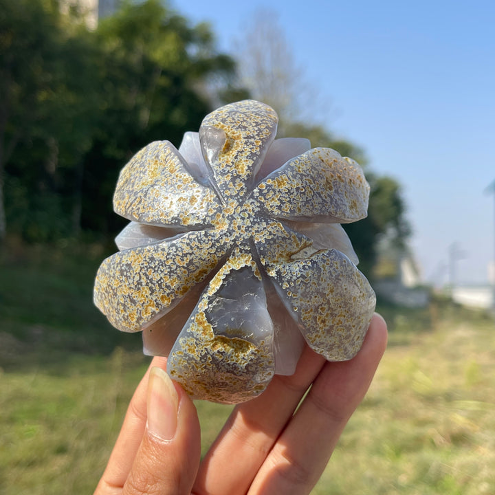 Unique,Natural Crystal Carving Agate Geode Lotus