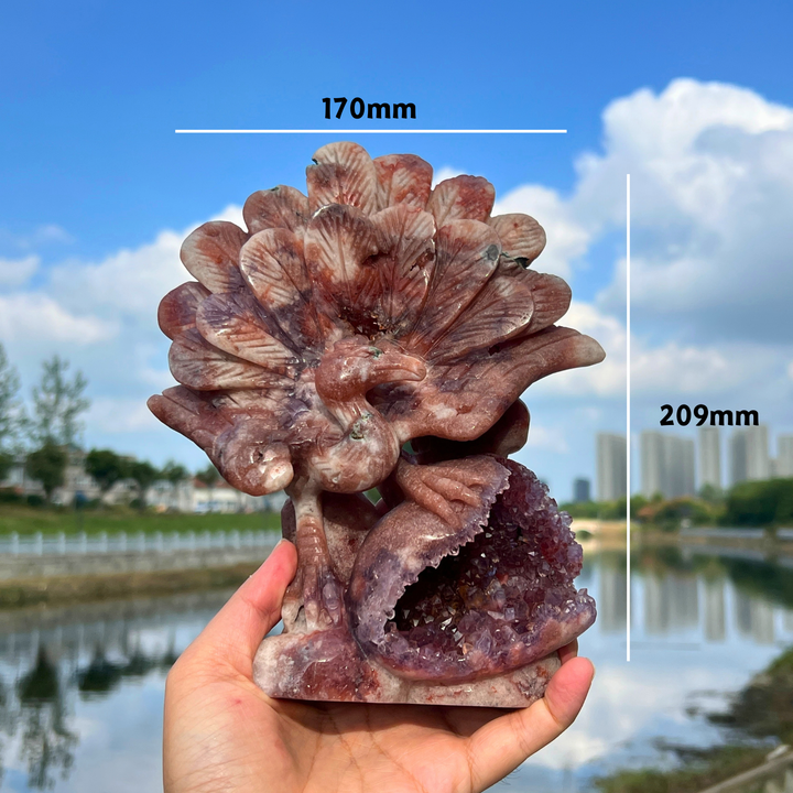 Unique,Imperfect Pink Amethyst Peacock Carving