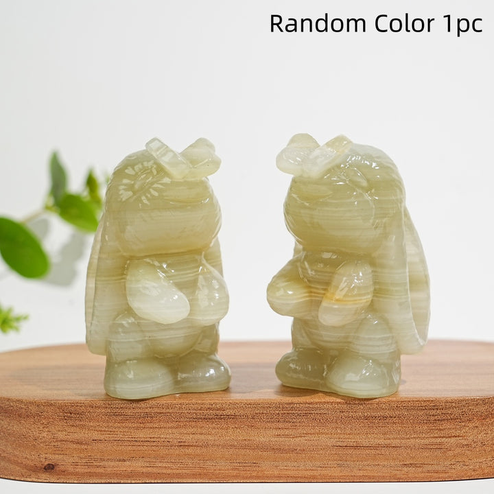 Natural Crystal Bunny Playing With Butterfly Carving