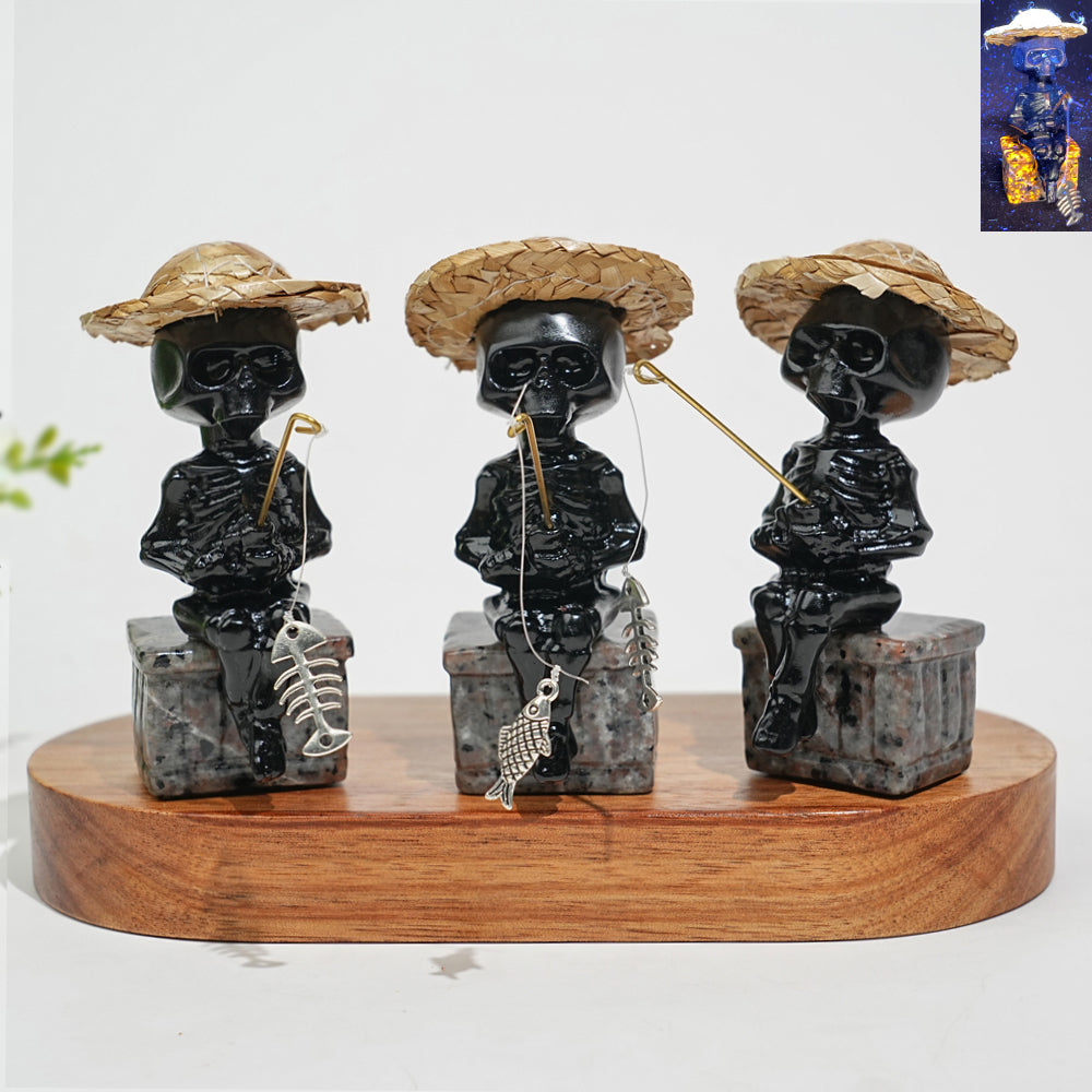 Natural Crystal Straw Hat Skeleton Fisher