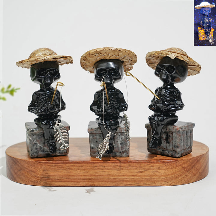 Natural Crystal Straw Hat Skeleton Fisher
