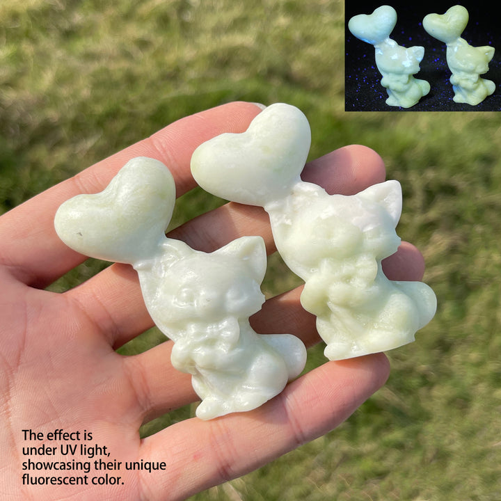Natural Crystal Carving Serpentine Heart Balloon Cat