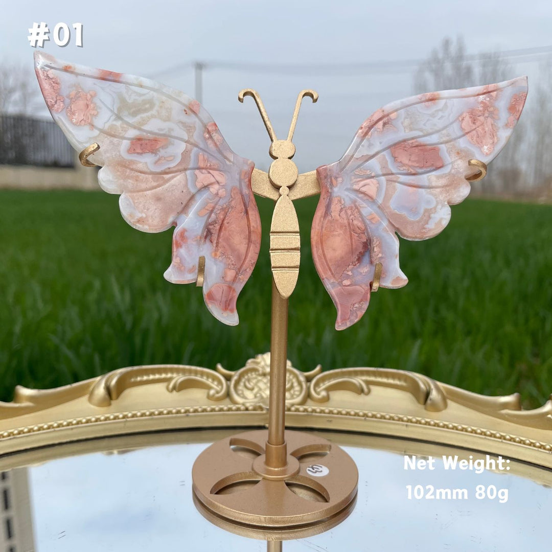 Unique,Natural Crystal Pink Agate Butterfly Wings