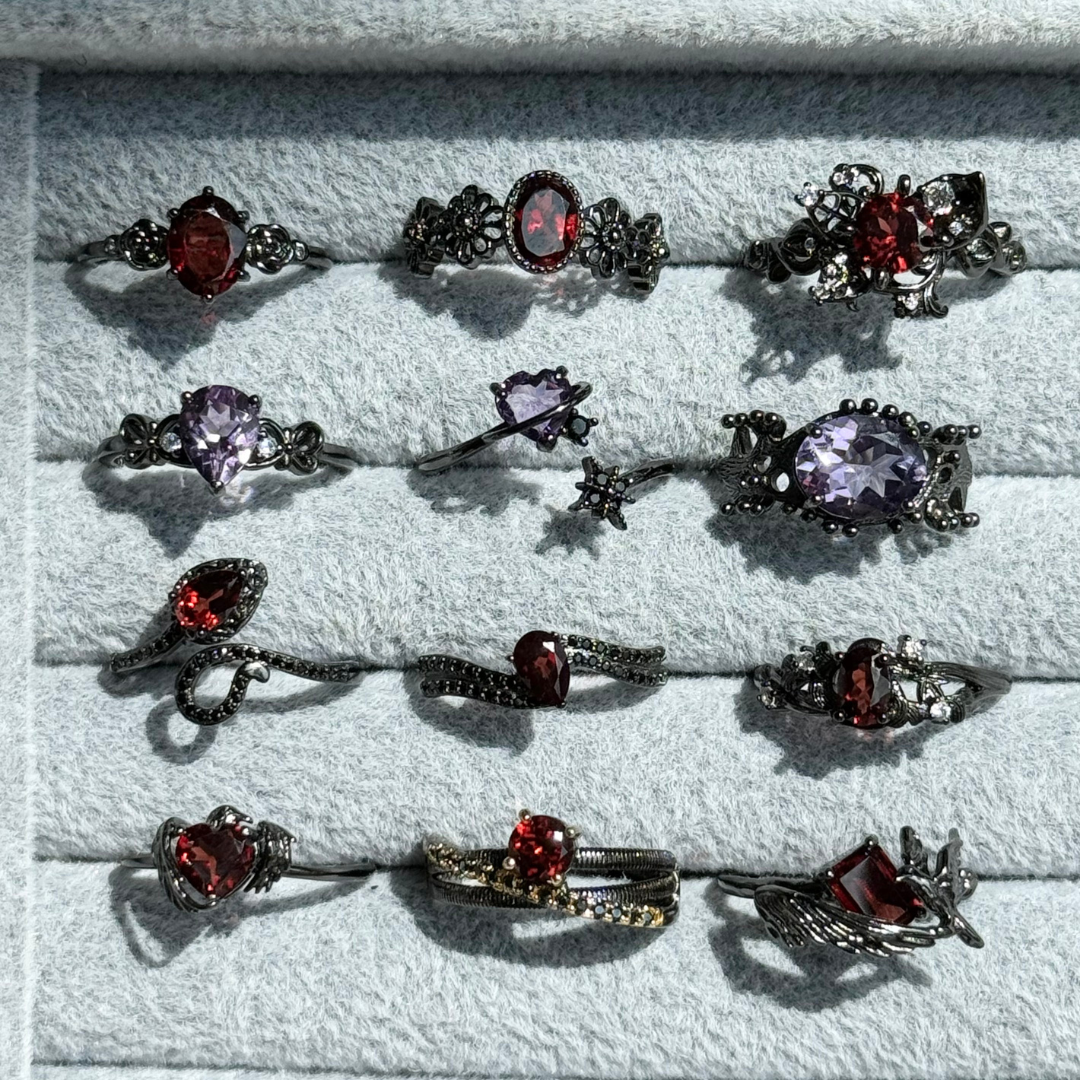 Black Garnet/Amethyst Ring, S925