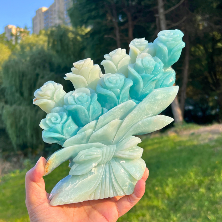 Unique Blue Quartzite Flower Bouquet Carving