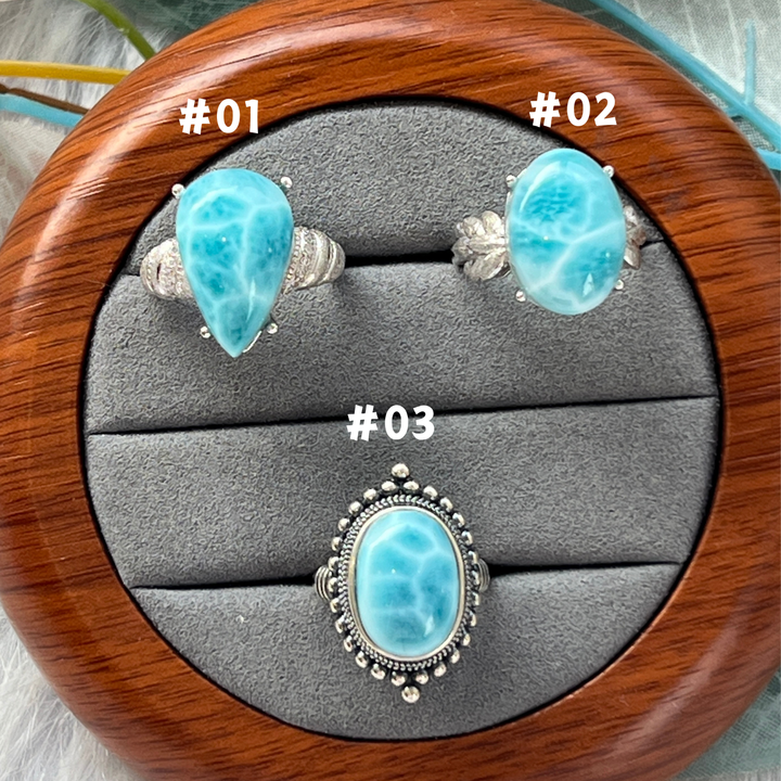 Natural Larimar Ring, S925