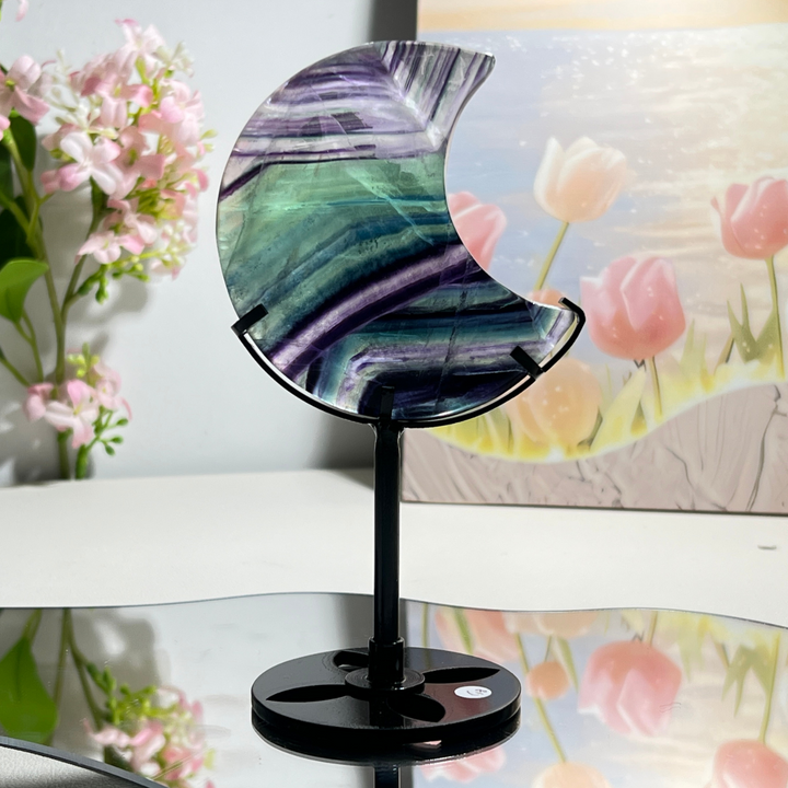 Unique,Natural Rainbow Fluorite Moon