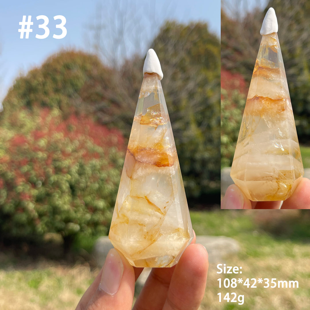 Unique,Natural Crystal Golden Healer Diamond Tower