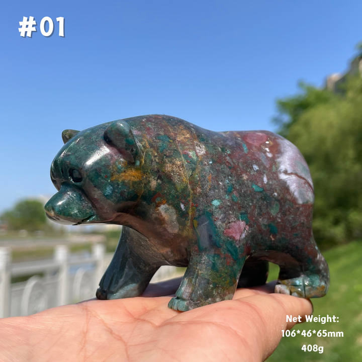 Unique, Natural Ocean Jasper Crystal Bear Carving