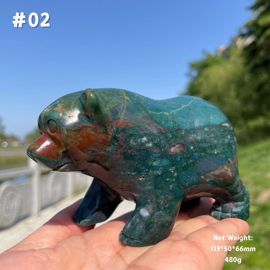 Unique, Natural Ocean Jasper Crystal Bear Carving