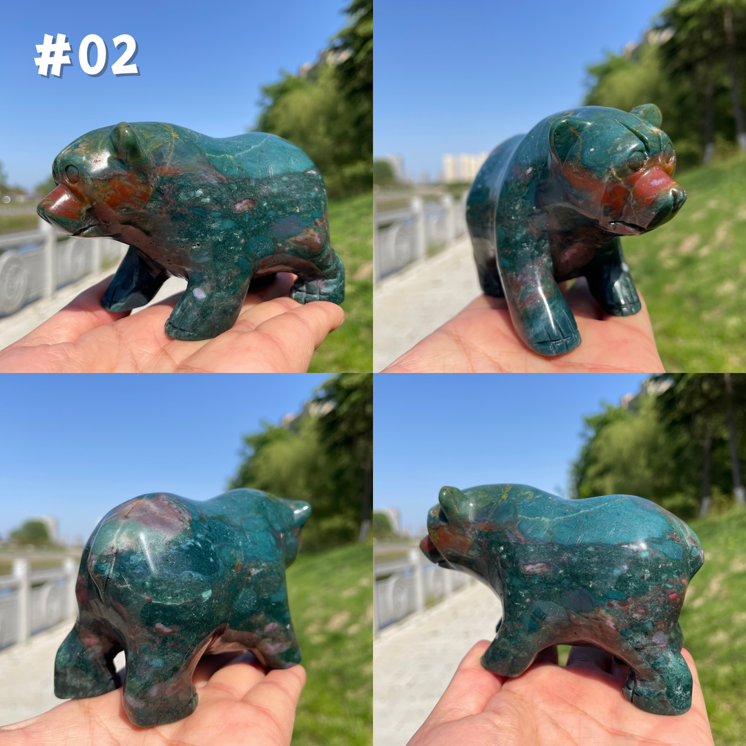 Unique, Natural Ocean Jasper Crystal Bear Carving