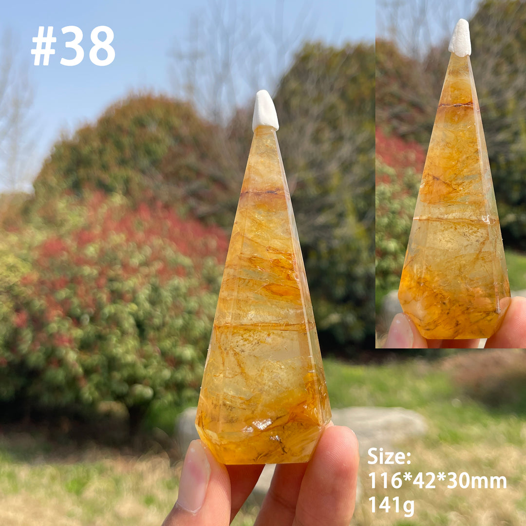 Unique,Natural Crystal Golden Healer Diamond Tower