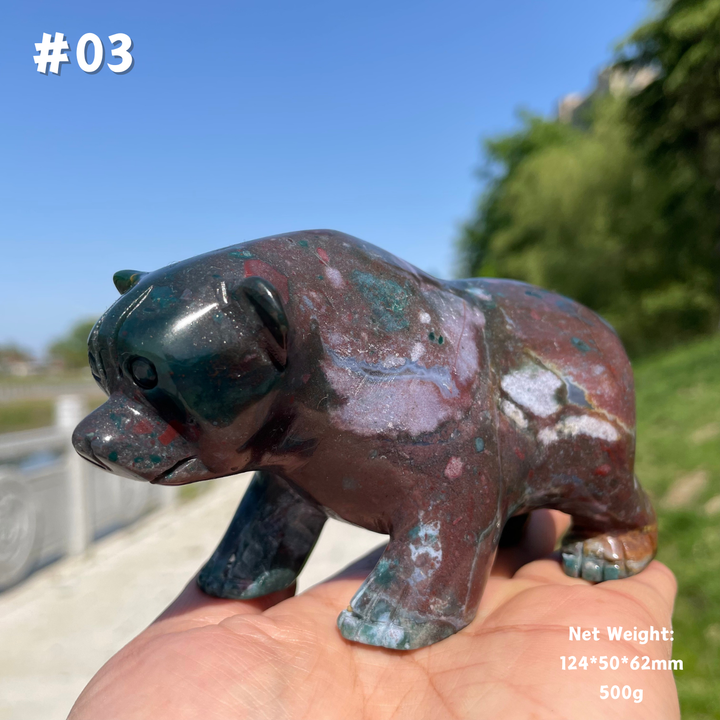 Unique, Natural Ocean Jasper Crystal Bear Carving
