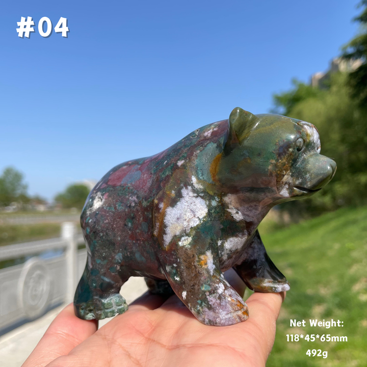 Unique, Natural Ocean Jasper Crystal Bear Carving