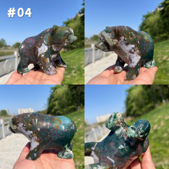 Unique, Natural Ocean Jasper Crystal Bear Carving