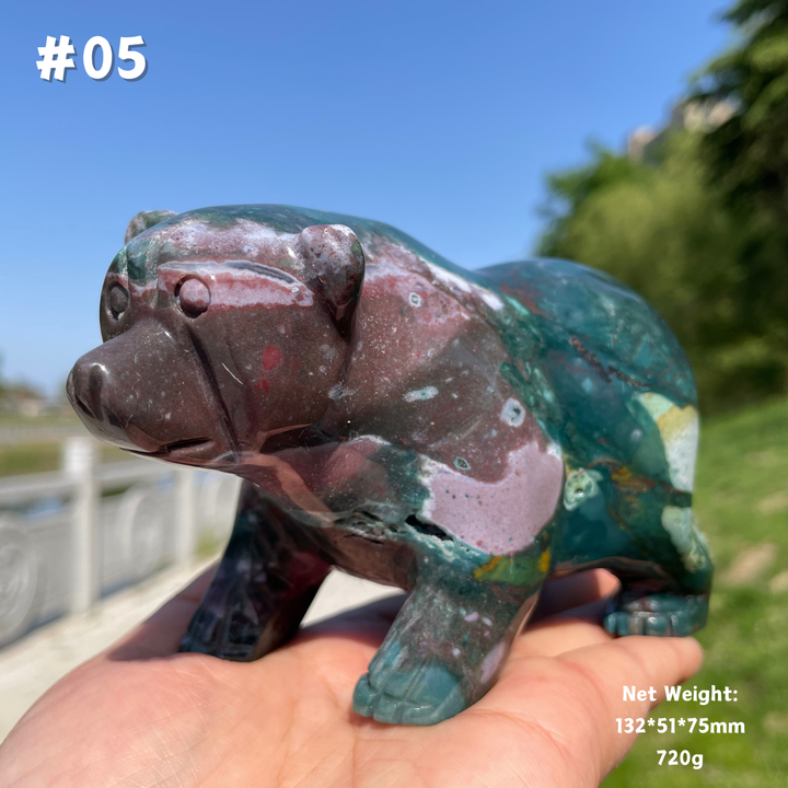 Unique, Natural Ocean Jasper Crystal Bear Carving