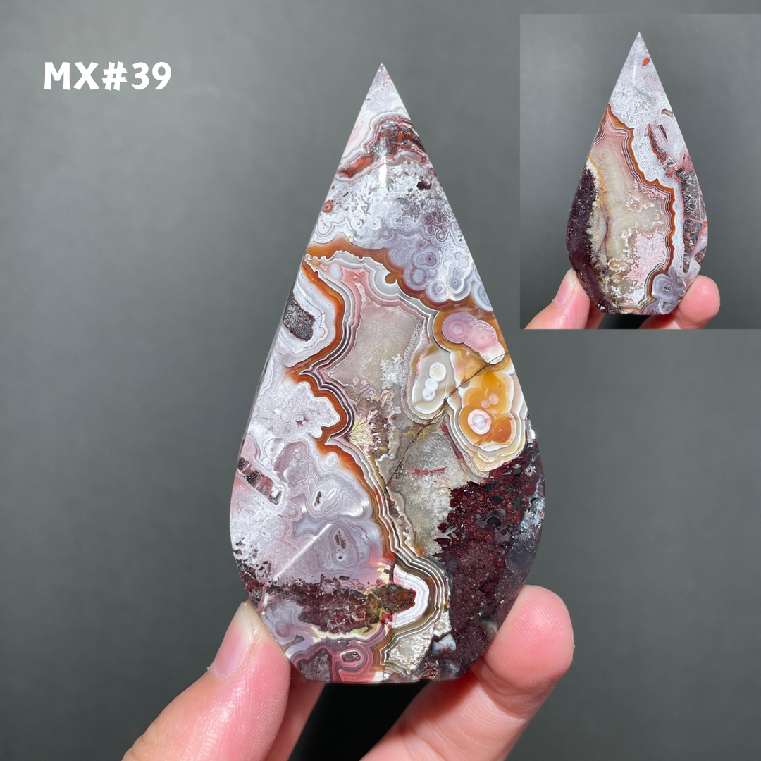Unique, Mexican Crazy Lace Agate Teardrop