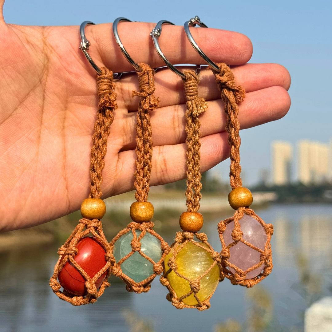 Natural Crystal Macrame Keychains