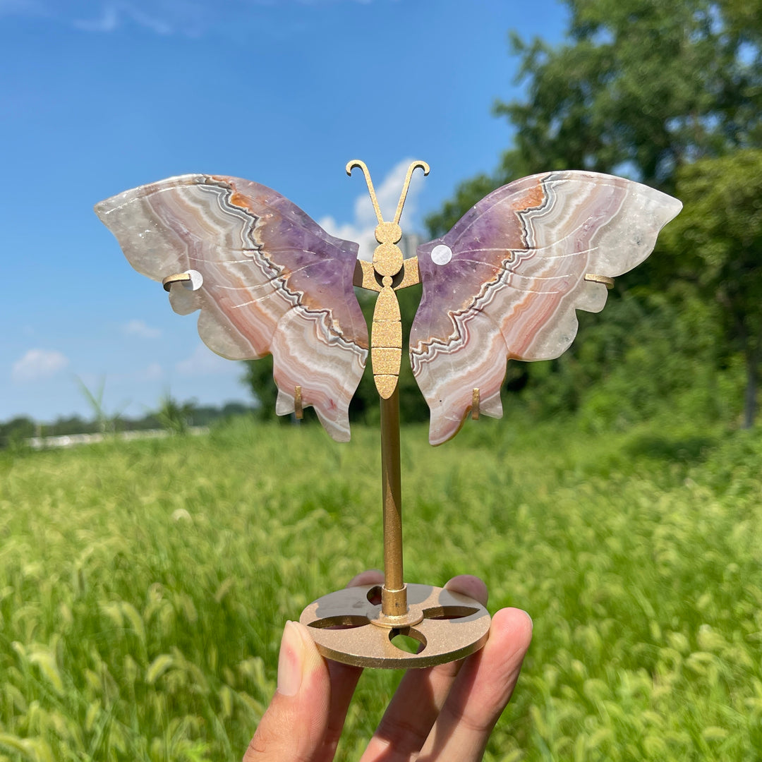 Unique,A Slightly Imperfect Natural Amethyst Agate Butterfly Wing With Stand