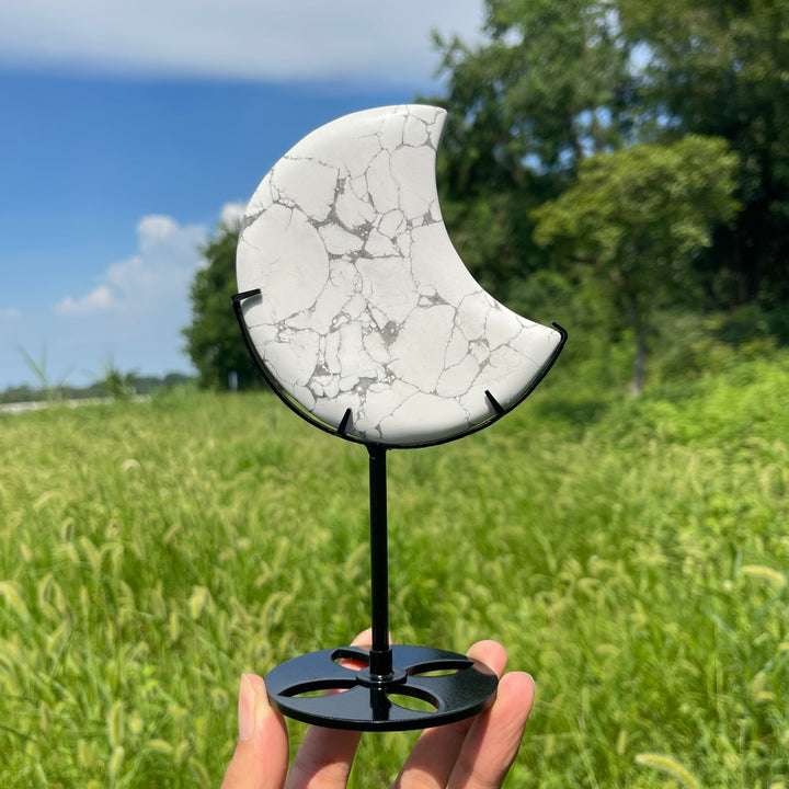 Unique,Natural Crystal Elegant Howlite Moon With Stand