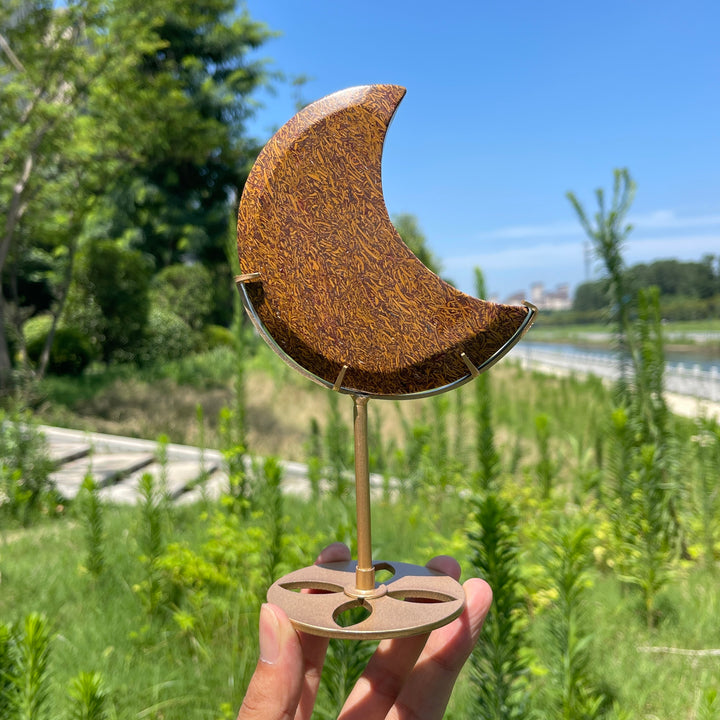 Unique,Natural Calligraphy Jasper Crescent Moon With Stand