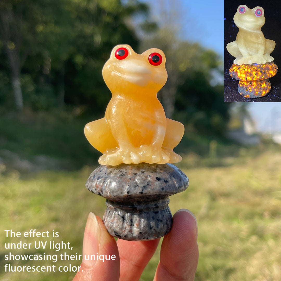 Natural Crystal Carving Big Eyed Frog On Mushroom