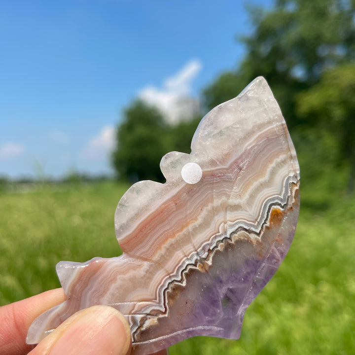 Unique,A Slightly Imperfect Natural Amethyst Agate Butterfly Wing With Stand
