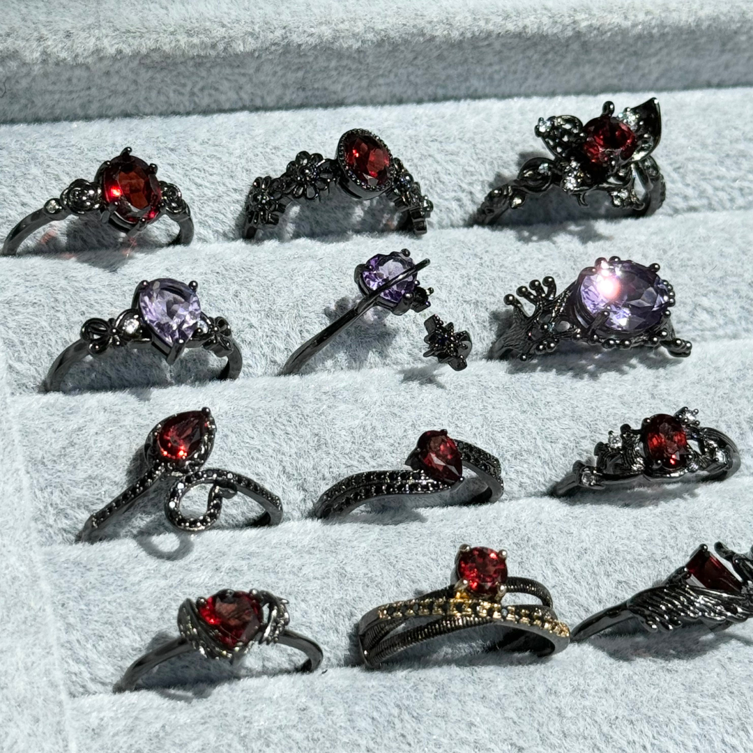 Black Garnet/Amethyst Ring, S925