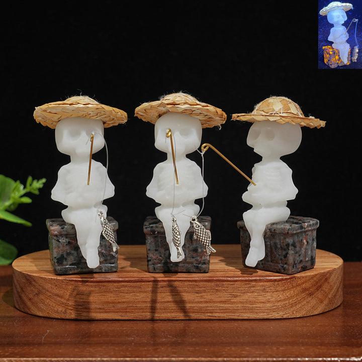 Natural Crystal Straw Hat Skeleton Fisher