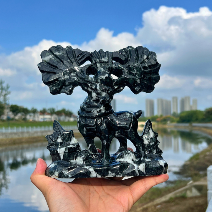 Unique,Imperfect Serpentine Deer Carving