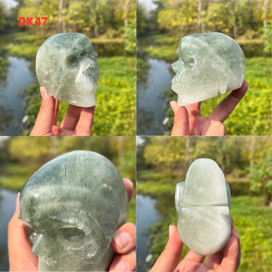 Clear Quartz With Green Actinolite Skull