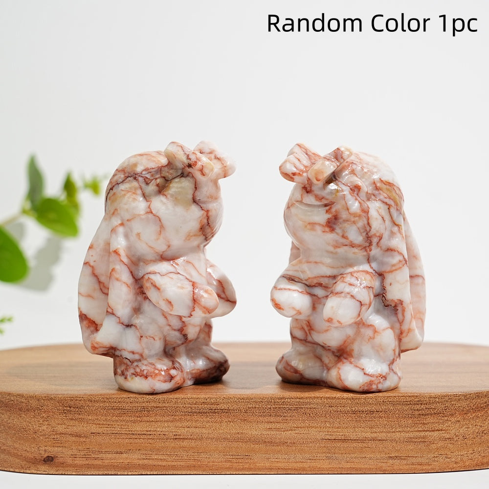 Natural Crystal Bunny Playing With Butterfly Carving