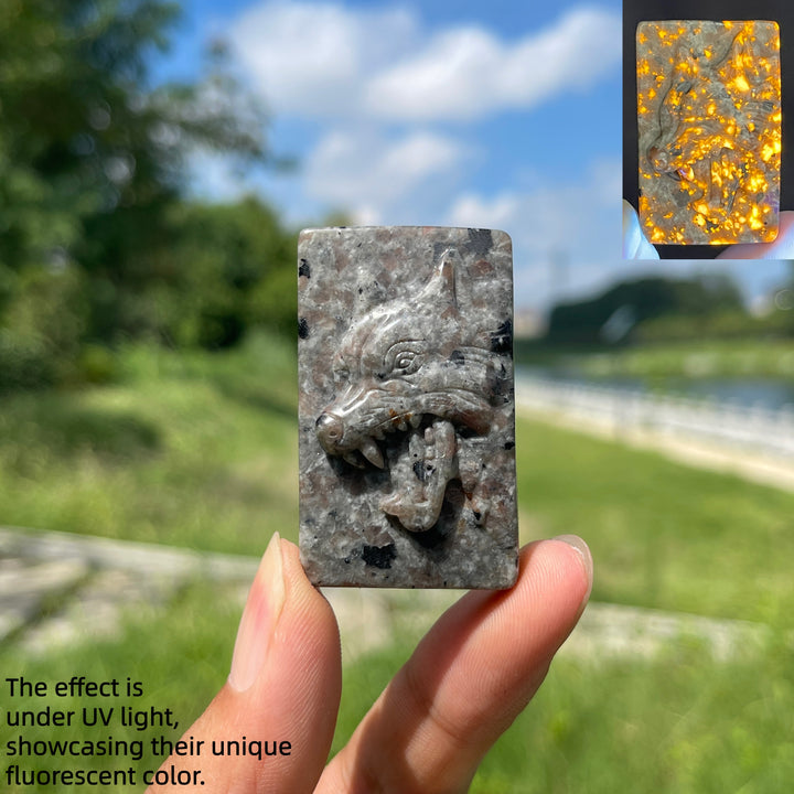 Natural Crystal Carving Yooperlite Wolf Head