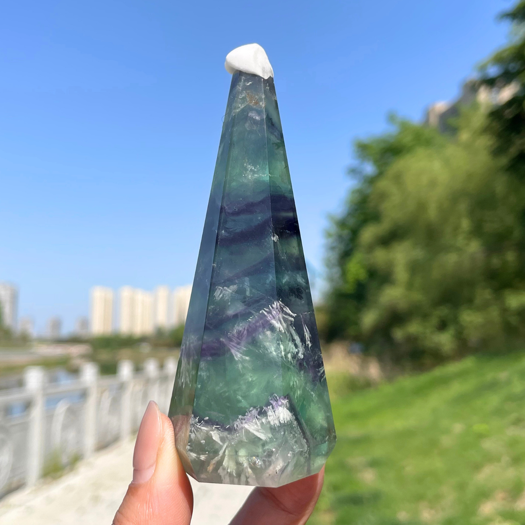 Unique,Natural Crystal Fluorite Diamond Tower