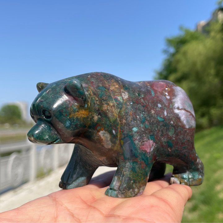 Unique, Natural Ocean Jasper Crystal Bear Carving