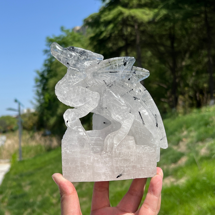 Unique,Natural Quartz Tourmaline Dragon Carving