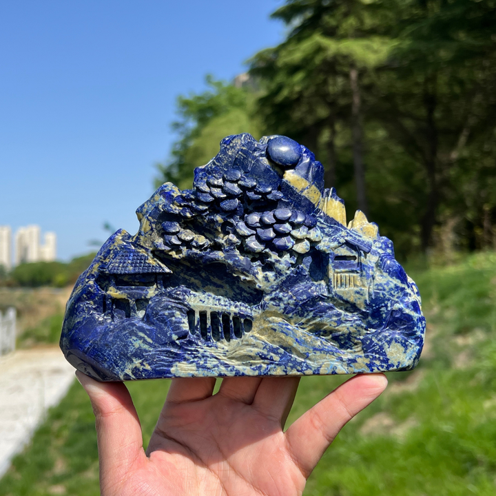 Unique,Natural Lapis Lazuli Landscape Carving