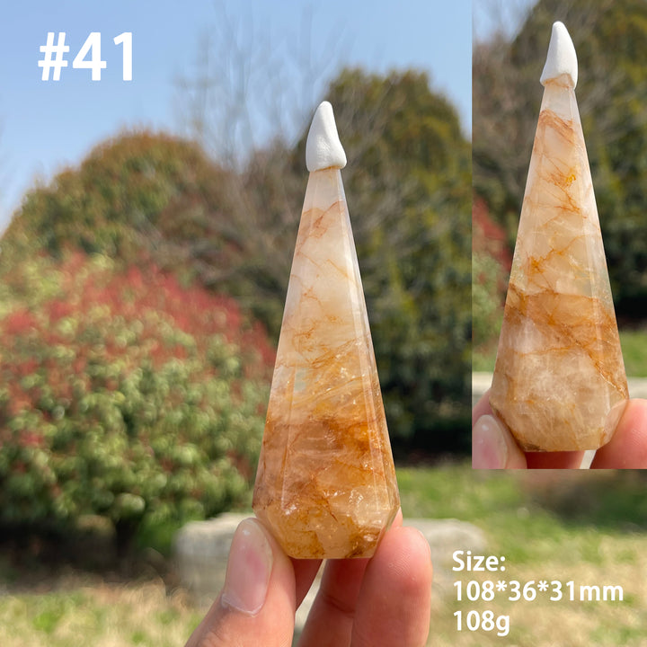 Unique,Natural Crystal Golden Healer Diamond Tower