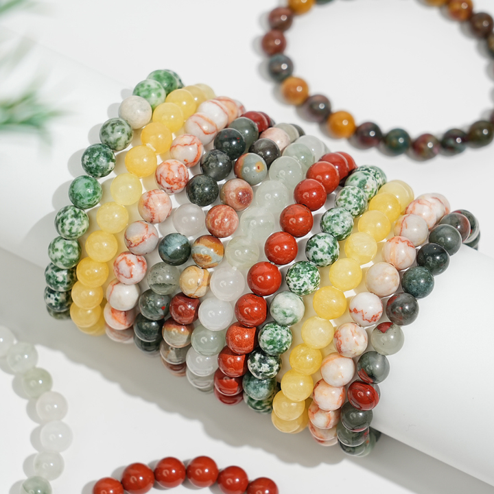 Natural 8mm Crystal Beaded Bracelet, Healing Gemstone Stretch Bangle