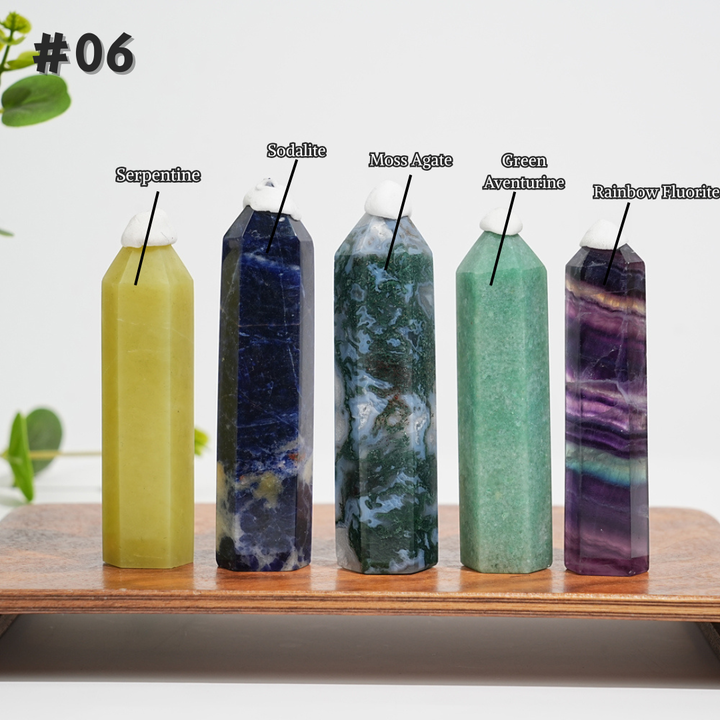 5Pcs Mixed Natural Crystal Tower Point Set