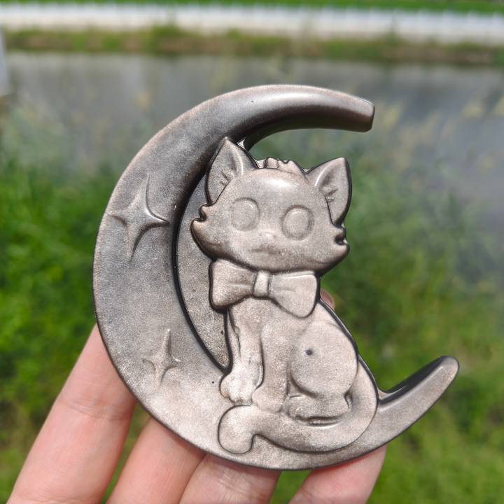 Silver Obsidian Moon Cat